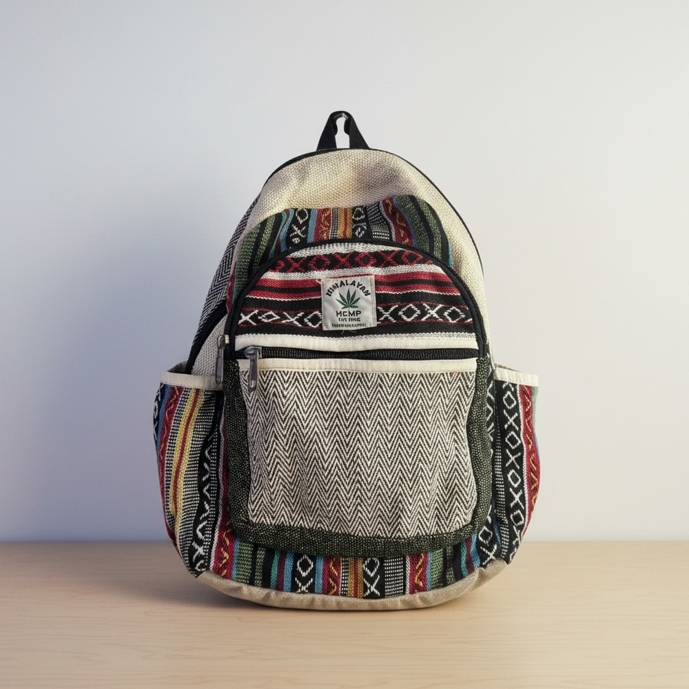 Boho Hippie Vintage Mini Backpack Rising International Small Hemp Cotton Multi